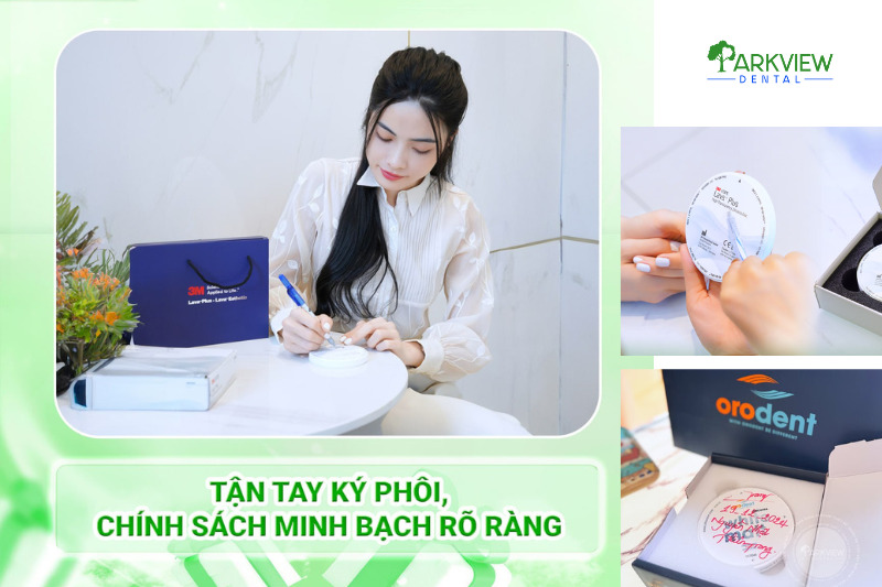 Parkview Dental cam kết răng sứ chính hãng 100%,khách hàng được xem phôi sứ, ký tên
